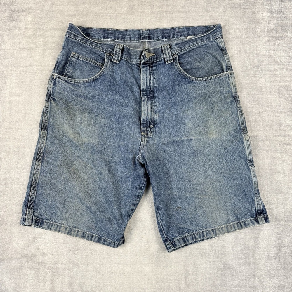 Wrangler Shorts Mens 34 Blue Denim Jorts‎ Jean Vintage Y2K Carpenter Skater